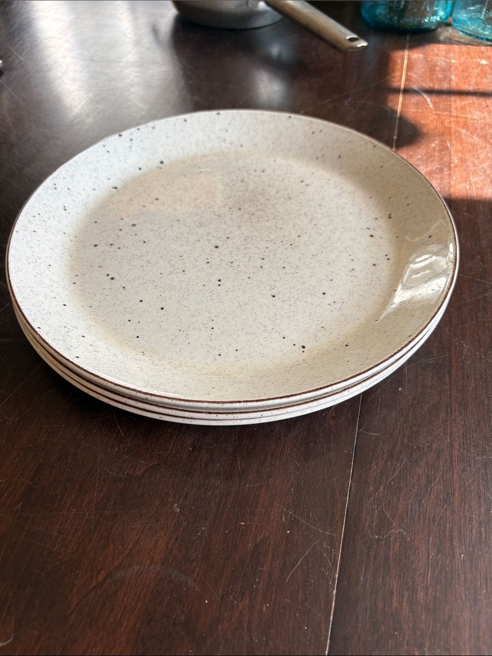 3 Speckled Johnson Brothers Patio Dinner Plates